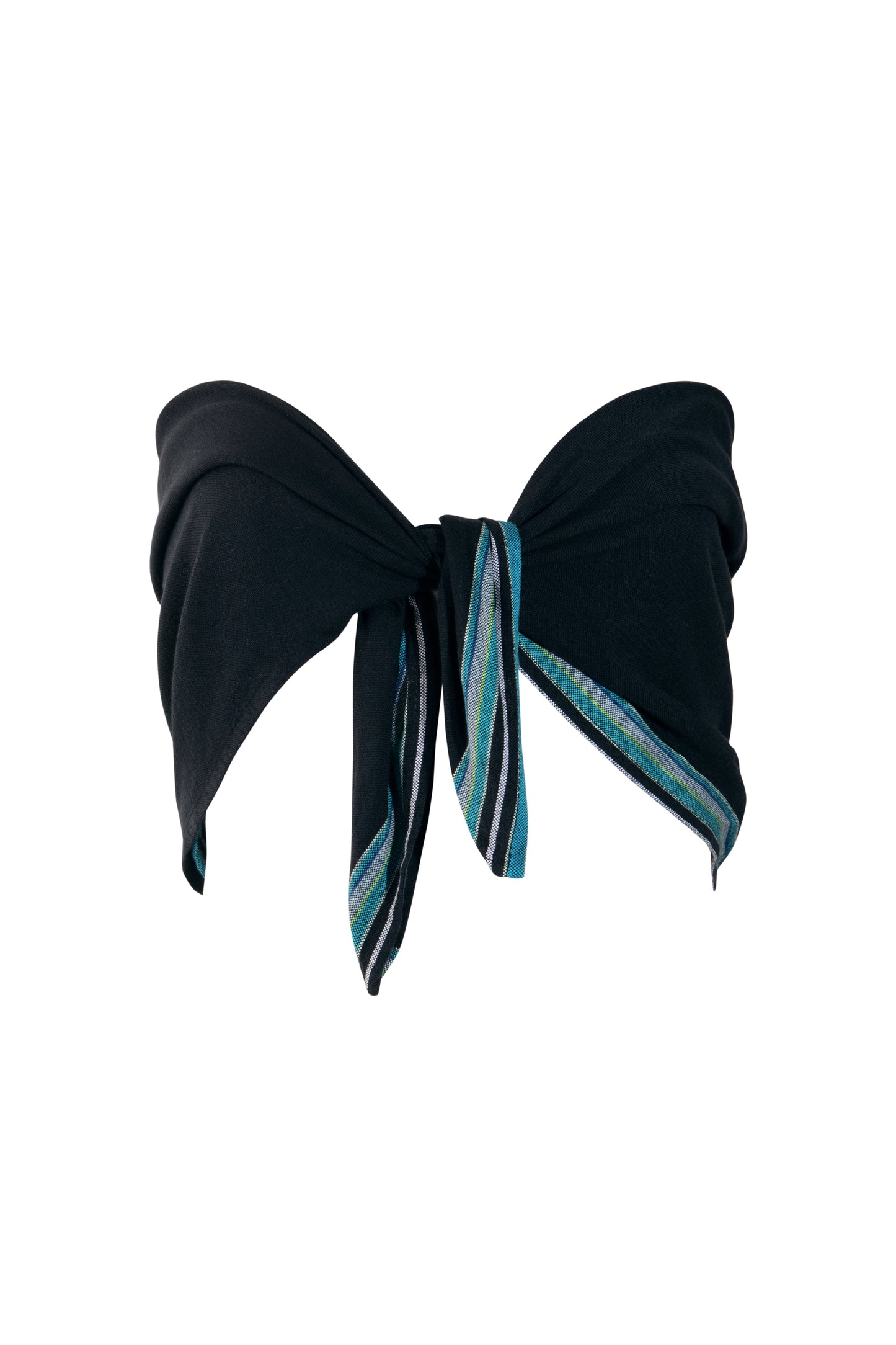 Product image of a black cotton scarf top styled as a crop, paired with matching trousers for a coordinated set."